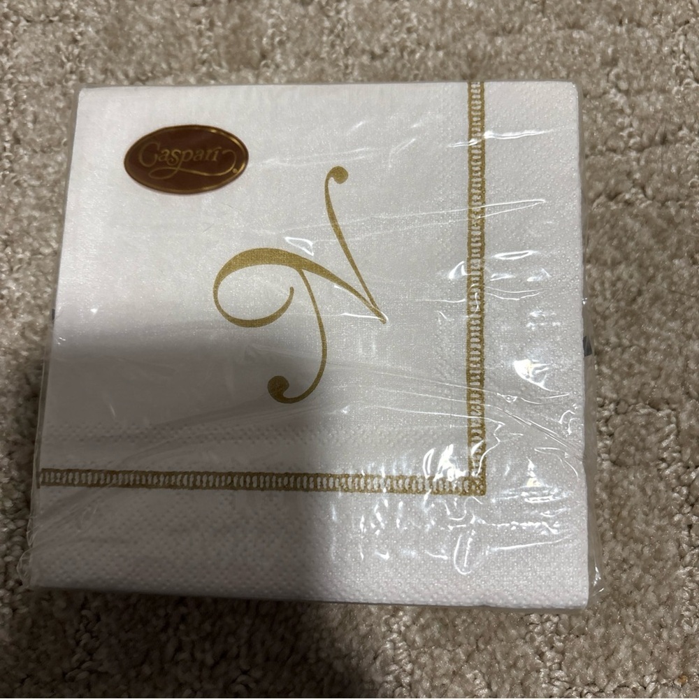 Caspari Hemstitch Script Letter N 20 Triple Ply Napkins 25cmx25cm